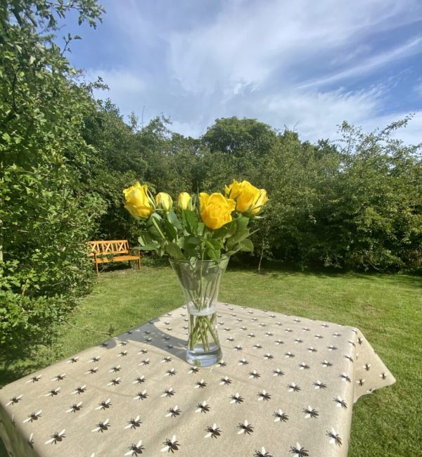 Bee Happy Oilcloth Tablecloth Feature Image 1